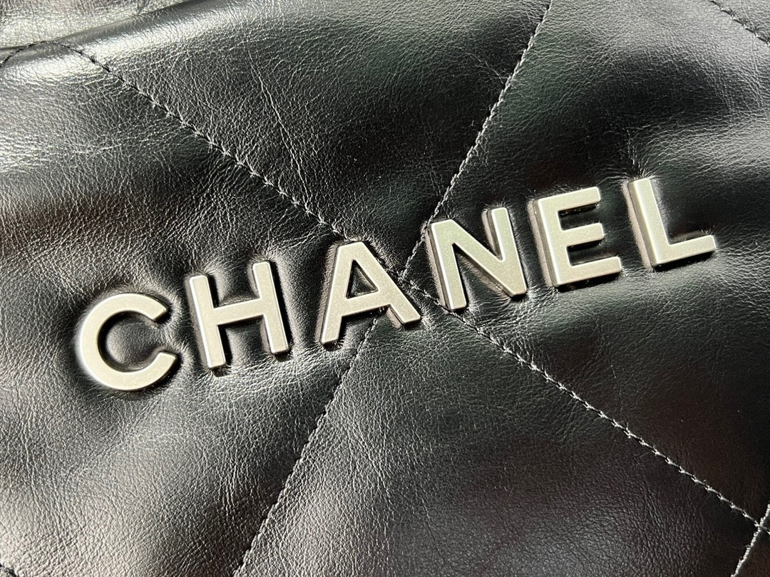 Chanel 22 Bag In Black Silver Chain Calfskin Leather