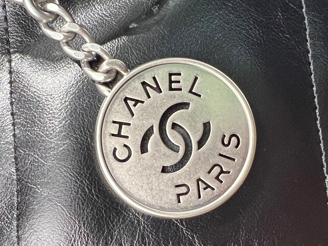 Chanel 22 Bag In Black Silver Chain Calfskin Leather