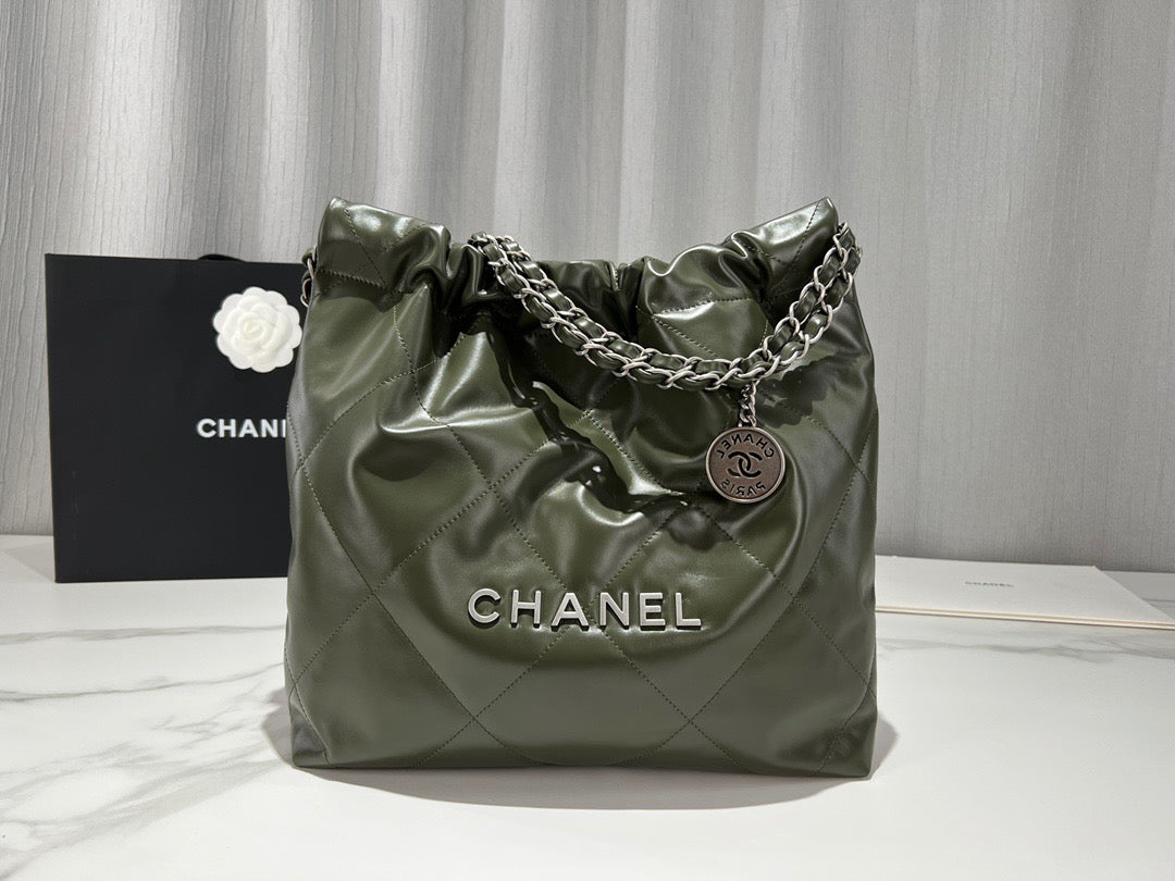 Chanel 22 Bag In Olive Green Calfskin Leather