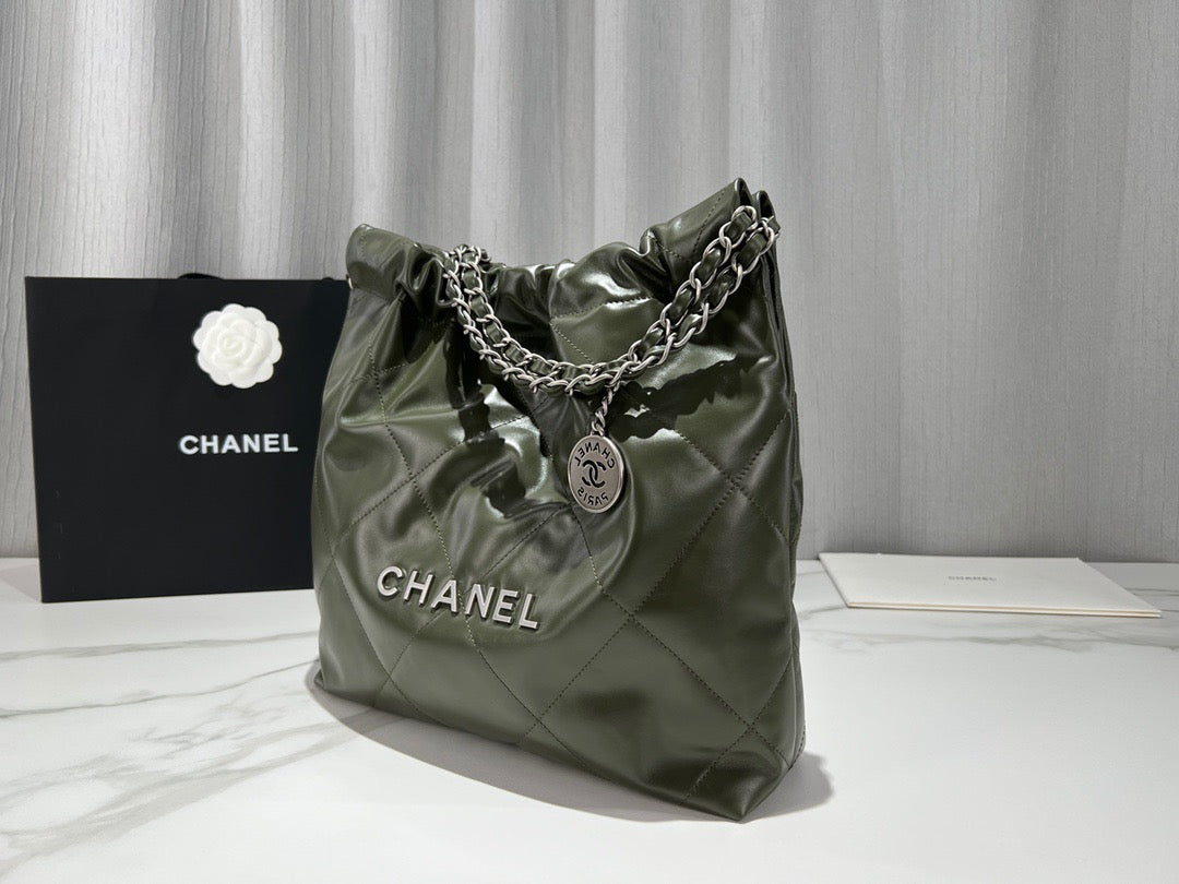 Chanel 22 Bag In Olive Green Calfskin Leather