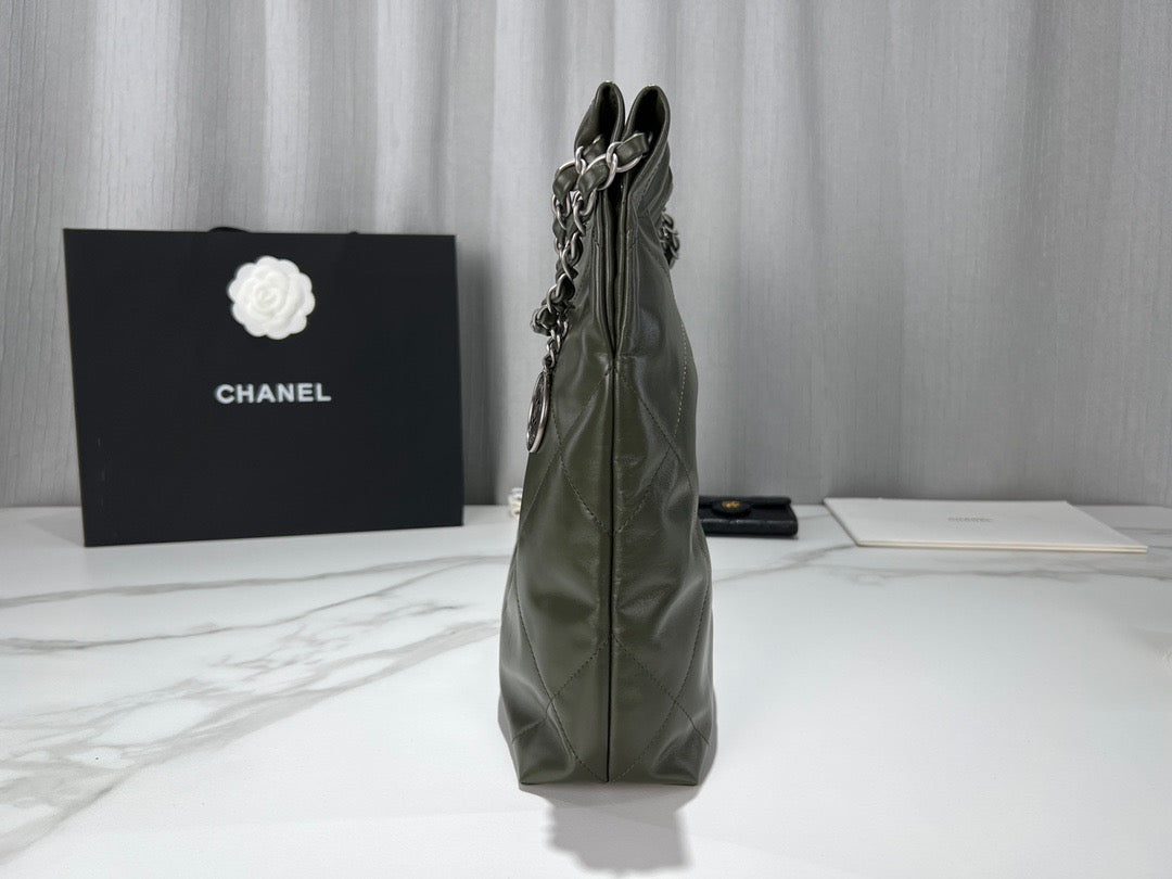 Chanel 22 Bag In Olive Green Calfskin Leather