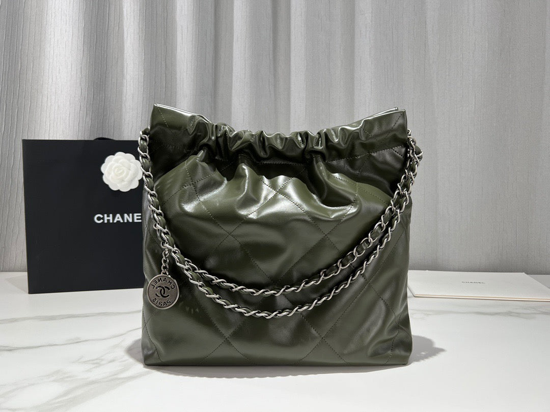 Chanel 22 Bag In Olive Green Calfskin Leather