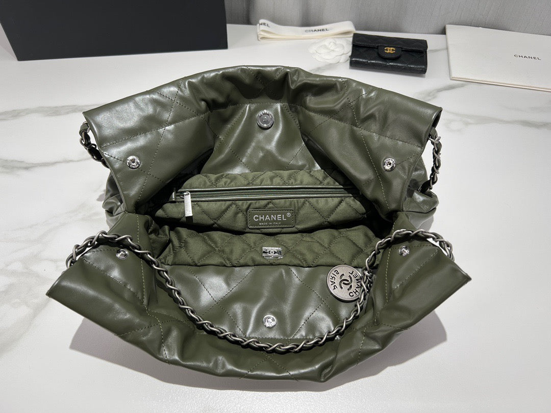 Chanel 22 Bag In Olive Green Calfskin Leather