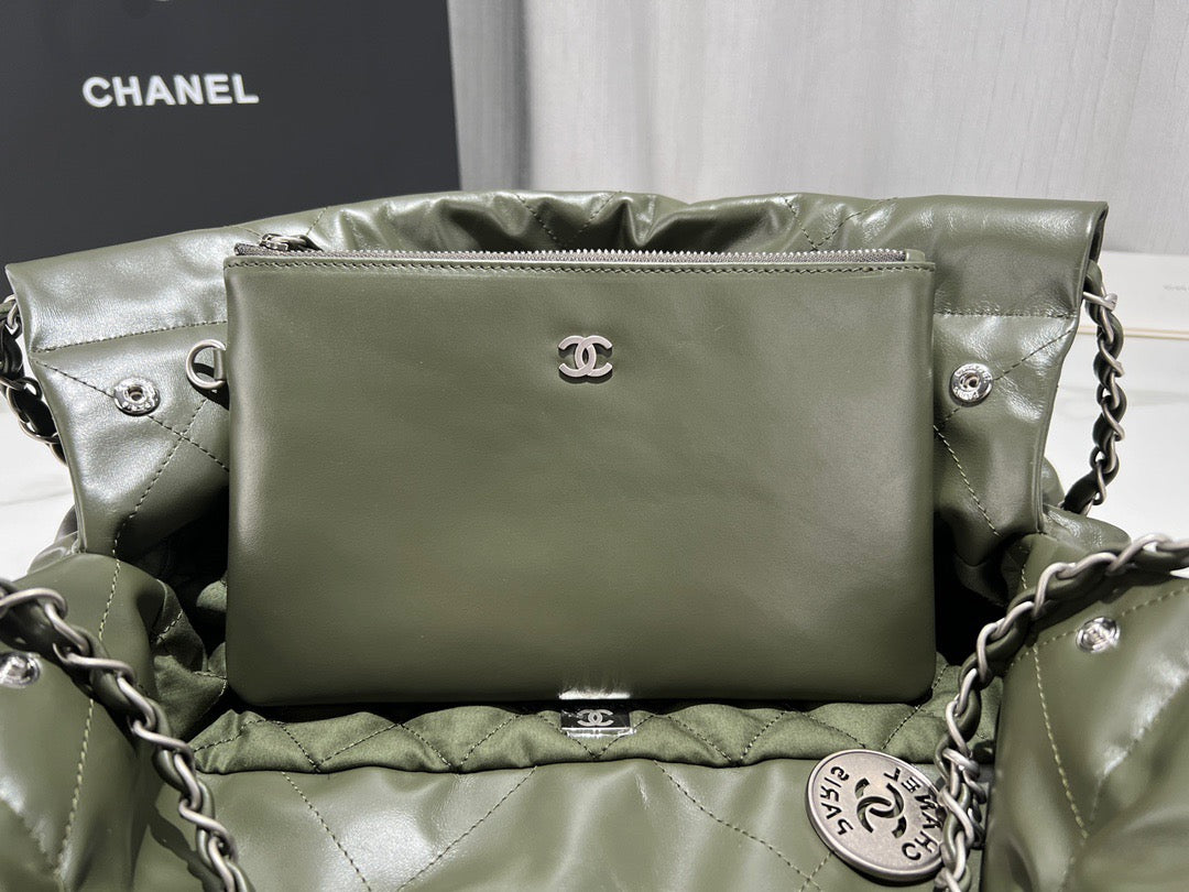 Chanel 22 Bag In Olive Green Calfskin Leather