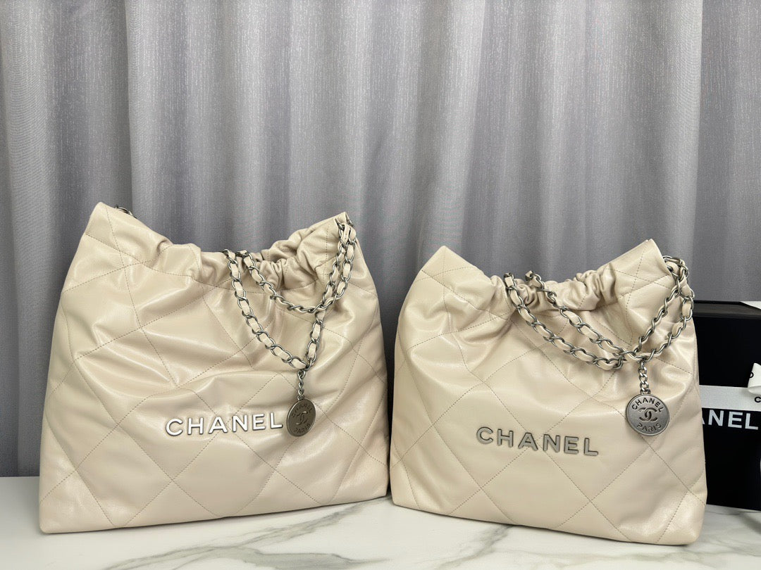 Chanel 22 Bag In Beige Calfskin  Leather