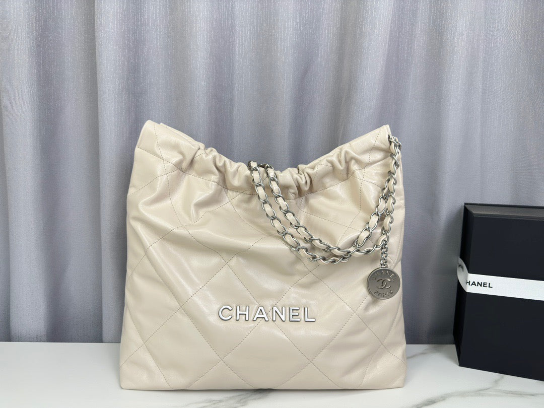 Chanel 22 Bag In Beige Calfskin  Leather