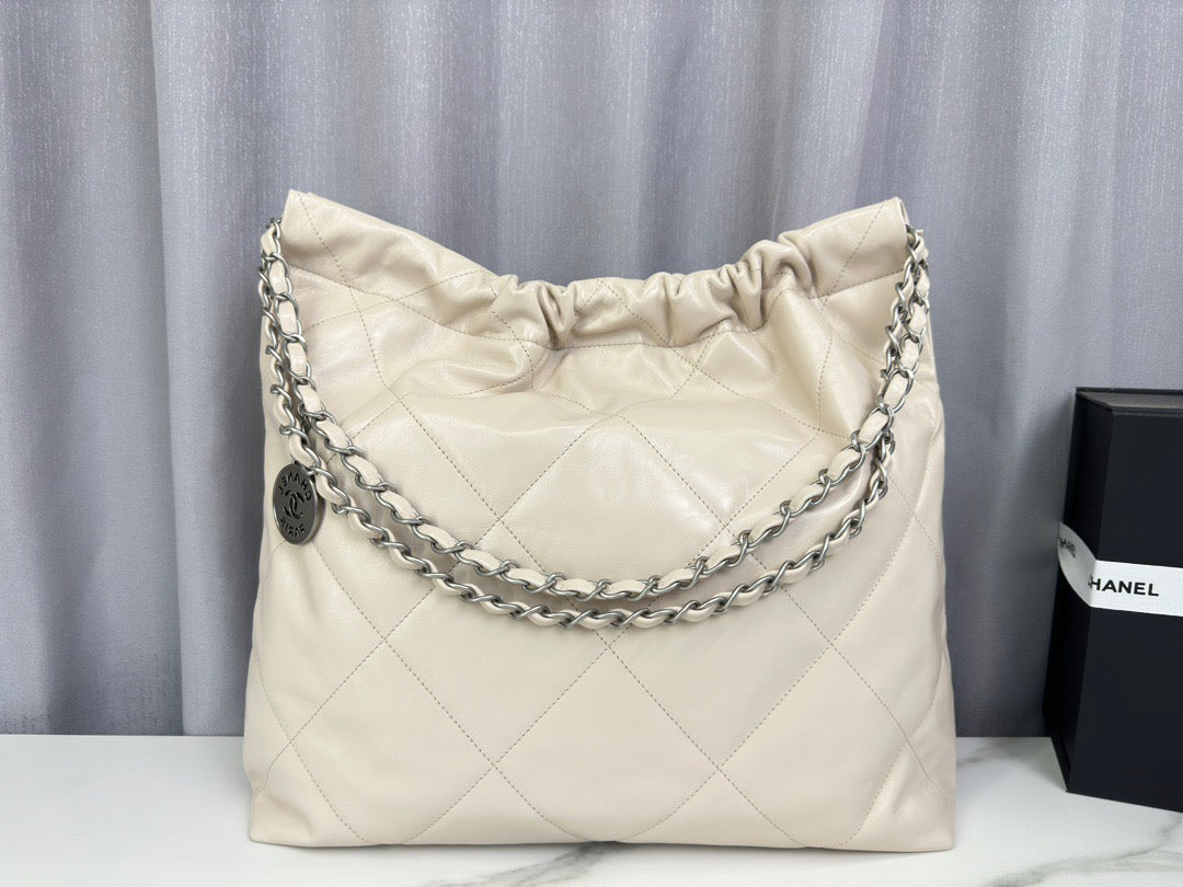 Chanel 22 Bag In Beige Calfskin  Leather