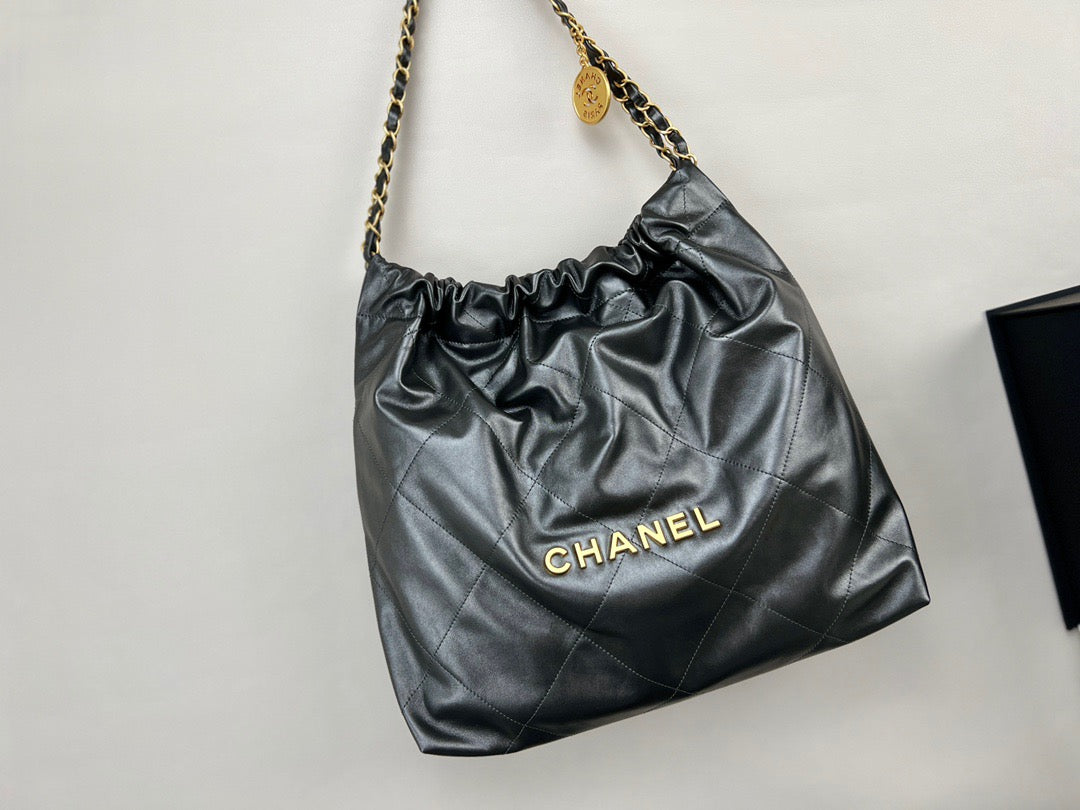 Chanel 22 Bag In Gray Calfskin  Leather