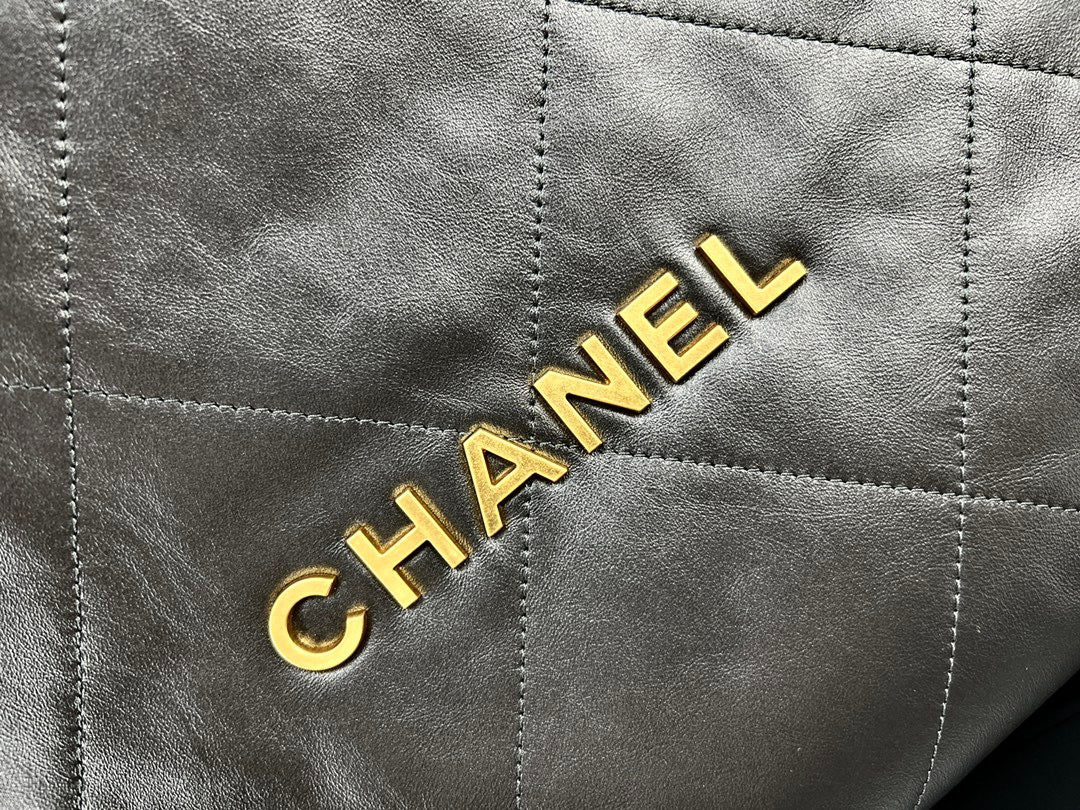 Chanel 22 Bag In Gray Calfskin  Leather