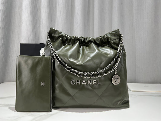 Chanel 22 Bag In Olive Green Calfskin Leather