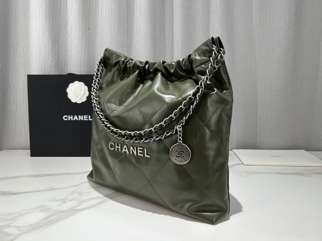 Chanel 22 Bag In Olive Green Calfskin Leather