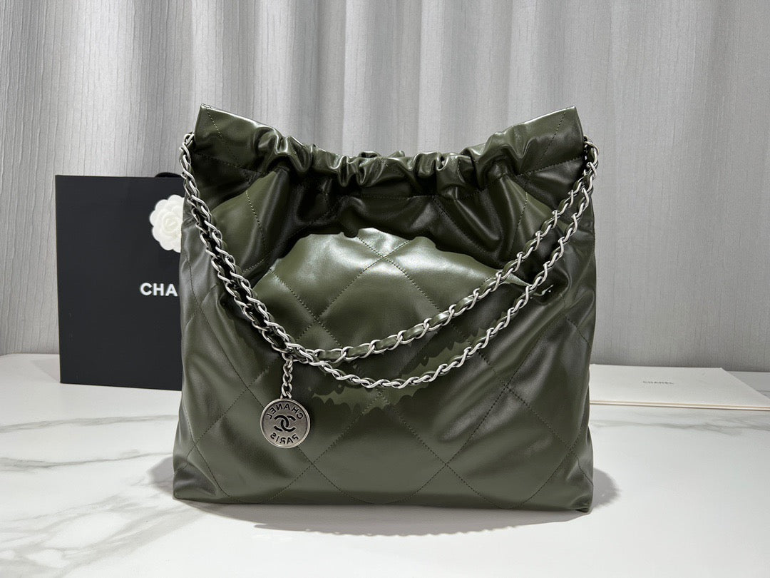 Chanel 22 Bag In Olive Green Calfskin Leather