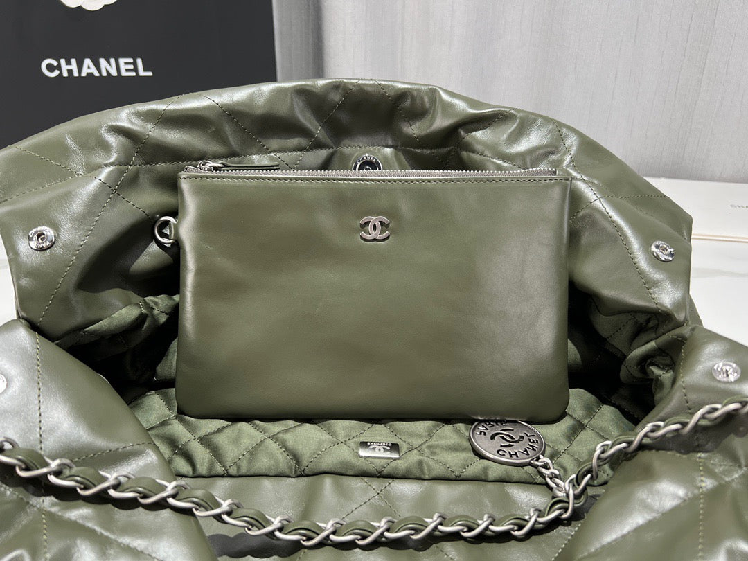 Chanel 22 Bag In Olive Green Calfskin Leather