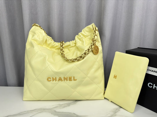 Chanel 22 Bag In Yellow Calfskin Leather