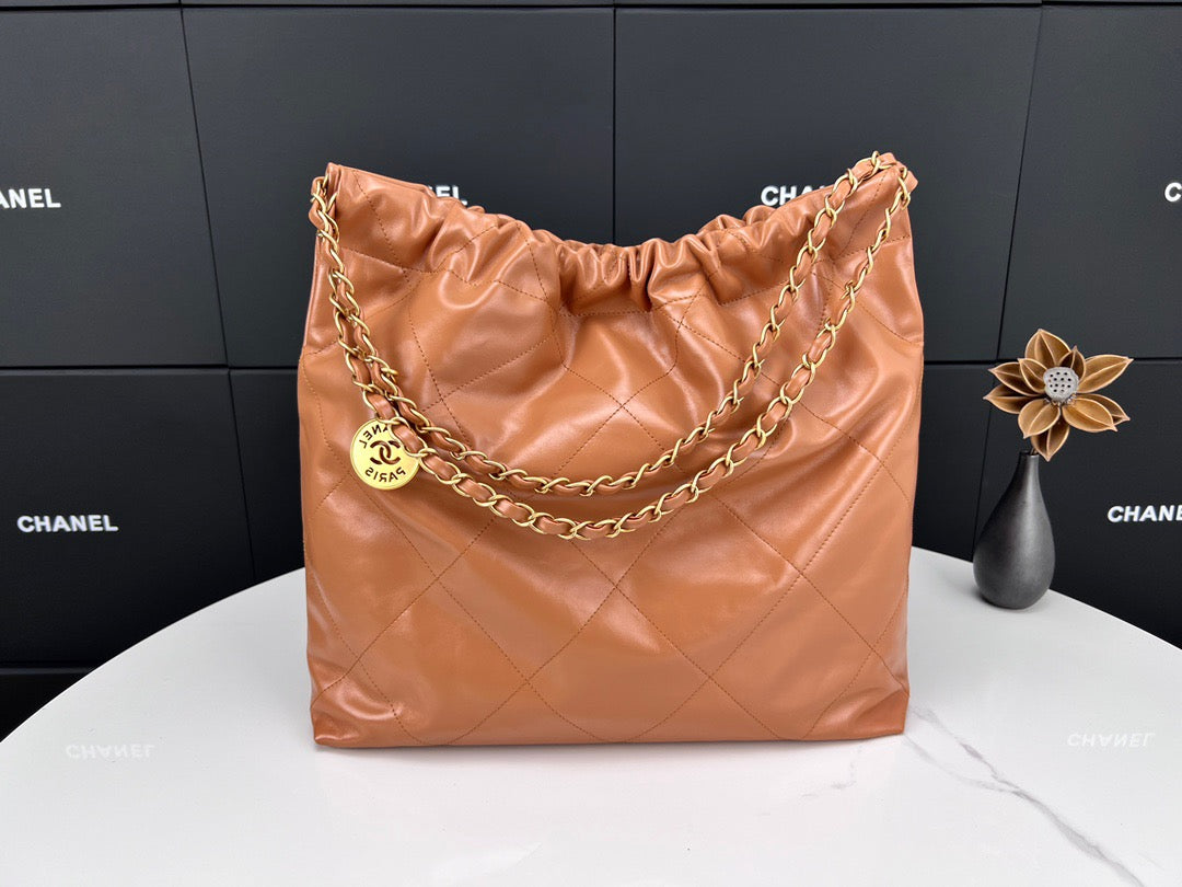 Chanel 22 Bag In Brown Calfskin Leather