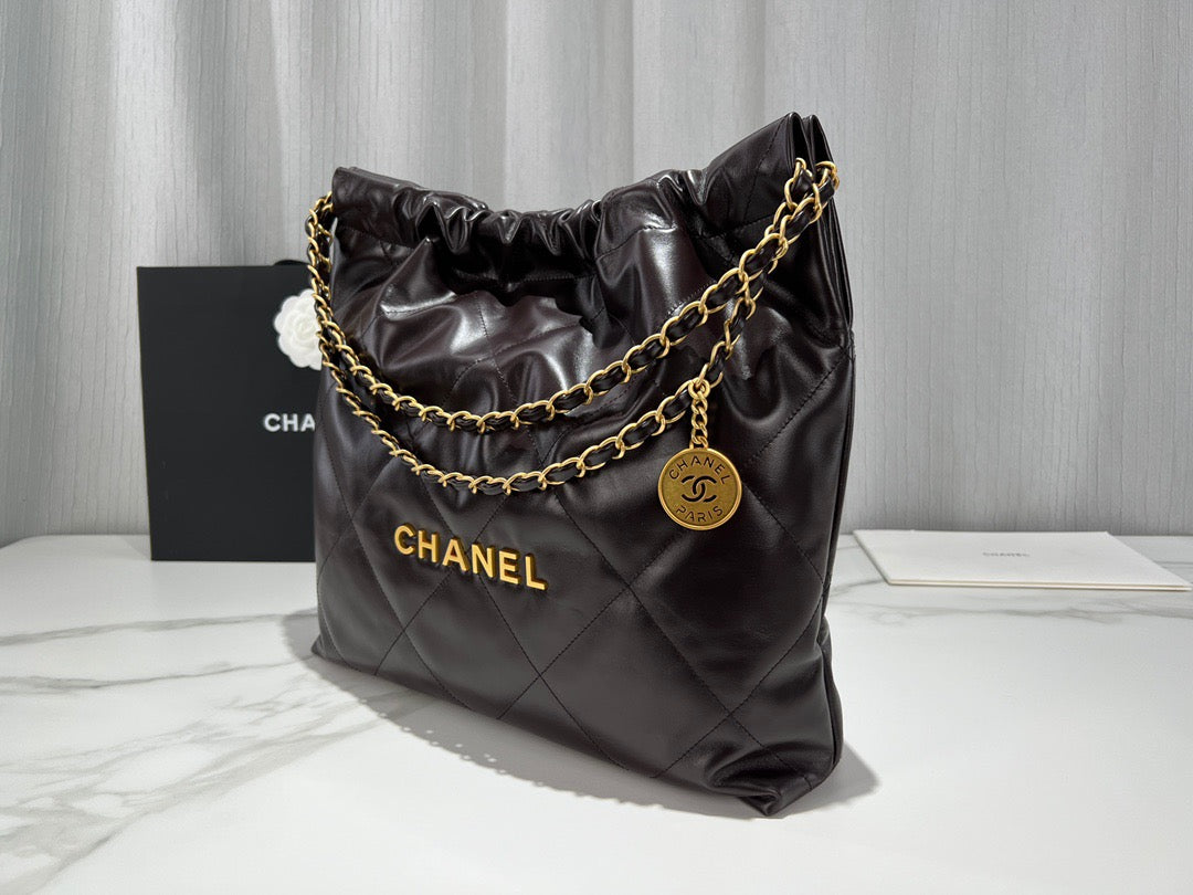 Chanel 22 Bag In Dark Brown Calfskin Leather