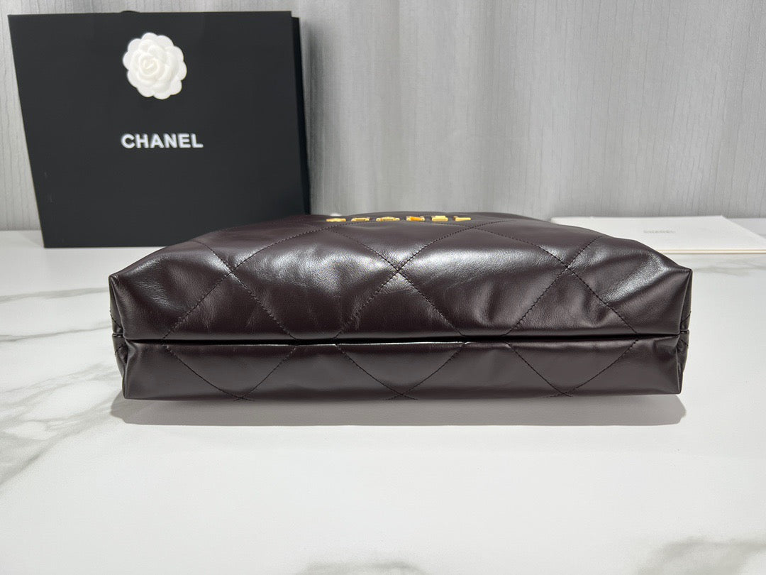 Chanel 22 Bag In Dark Brown Calfskin Leather