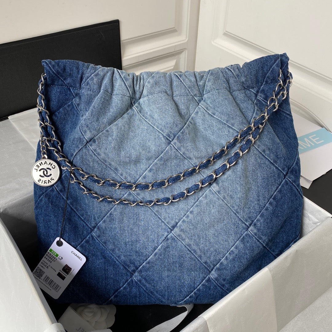 Chanel 22 Bag In Denim Blue Calfskin Leather