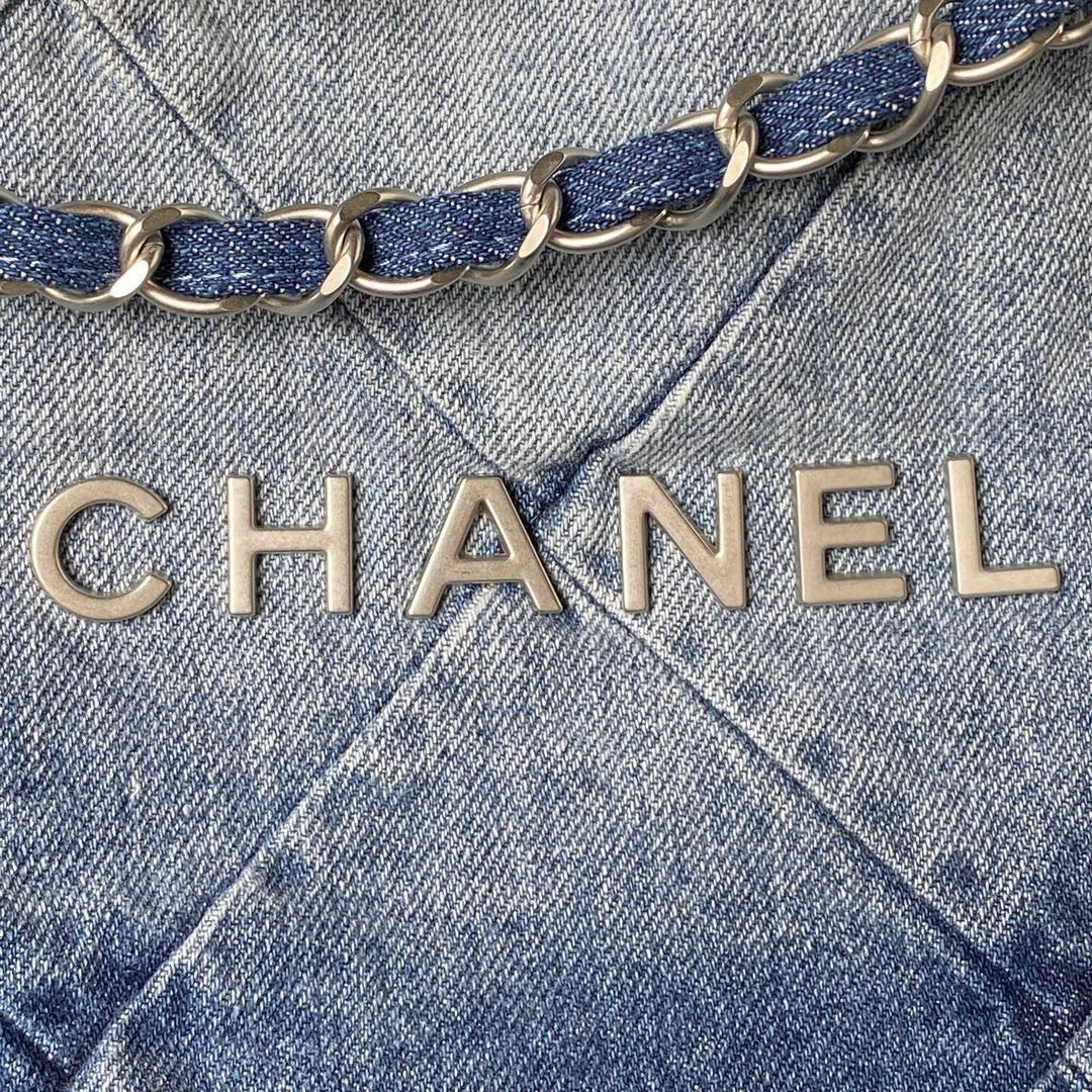 Chanel 22 Bag In Denim Blue Calfskin Leather