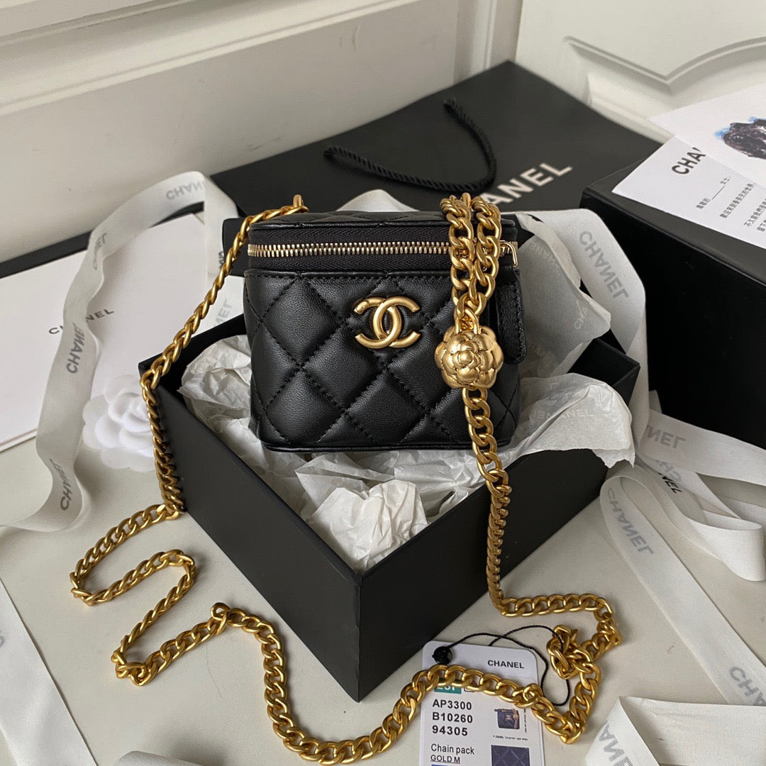 Chanel Classic CC Vanity Case Black Lambskin Gold Hardware