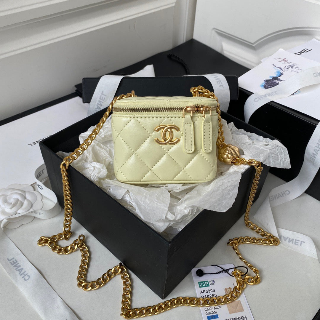 Chanel Classic CC Vanity Case Yellow  Lambskin Gold Hardware