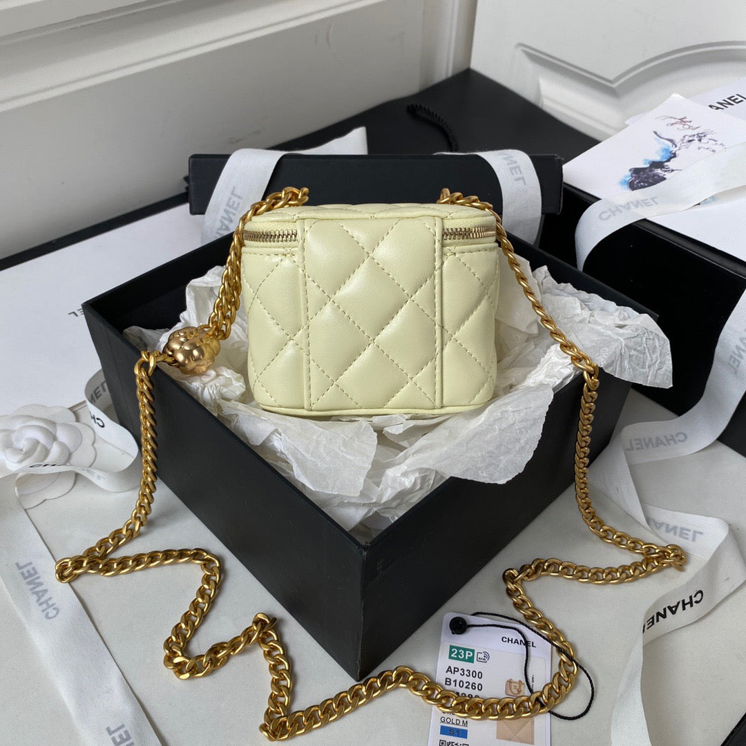 Chanel Classic CC Vanity Case Yellow  Lambskin Gold Hardware