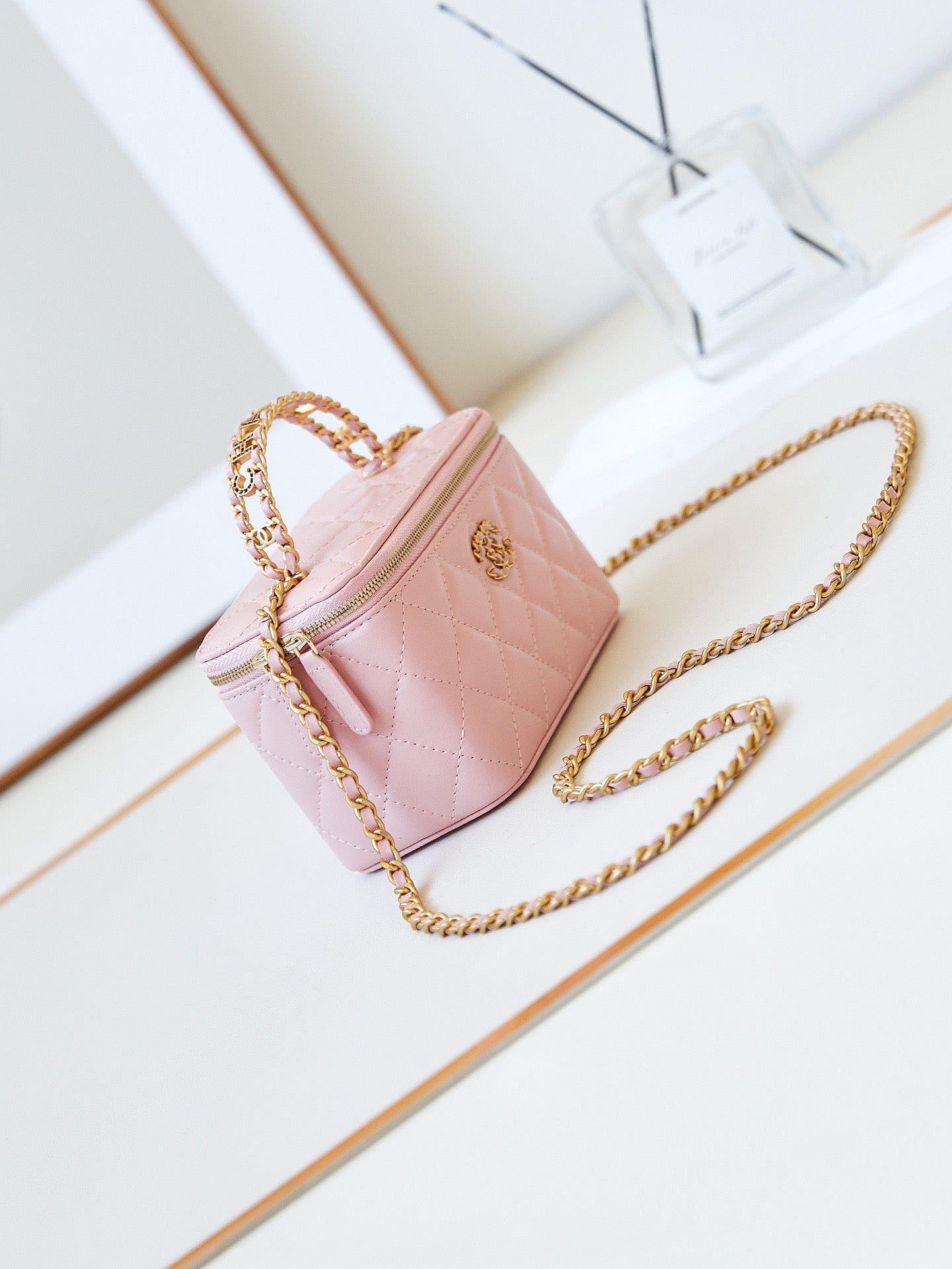 Chanel Classic CC Vanity Case Pink Lambskin Gold Hardware With Handle