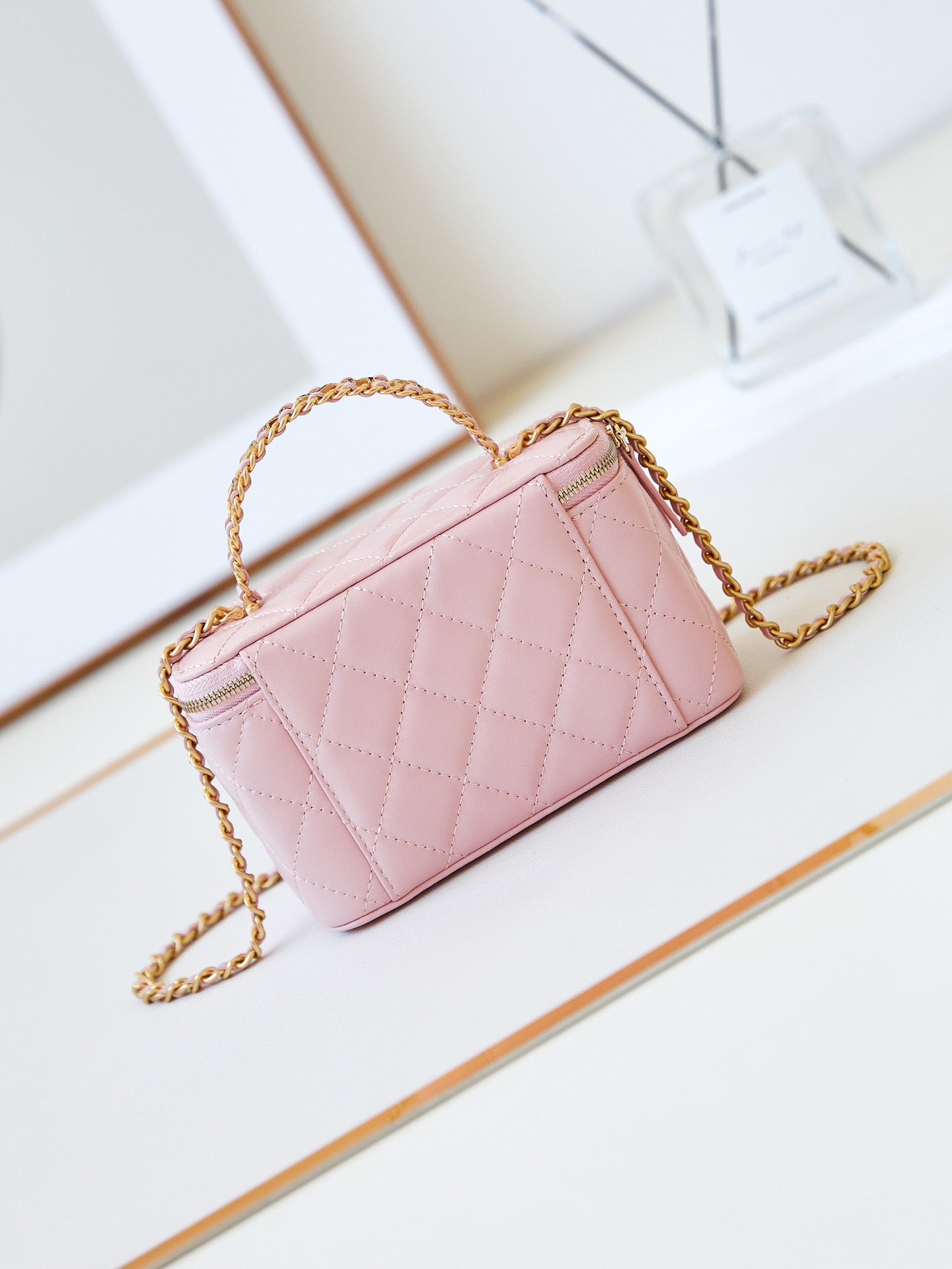 Chanel Classic CC Vanity Case Pink Lambskin Gold Hardware With Handle