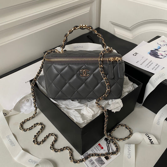 Chanel Classic CC Vanity Case Dark Gray Lambskin Gold Hardware