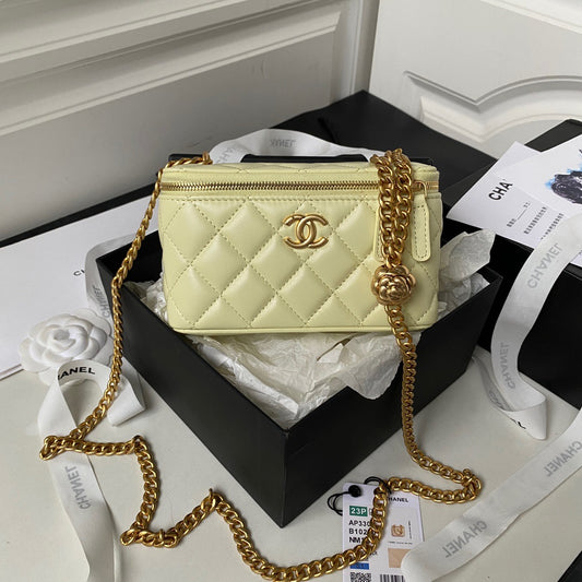 Chanel Classic CC Vanity Case Yellow Lambskin Gold Hardware