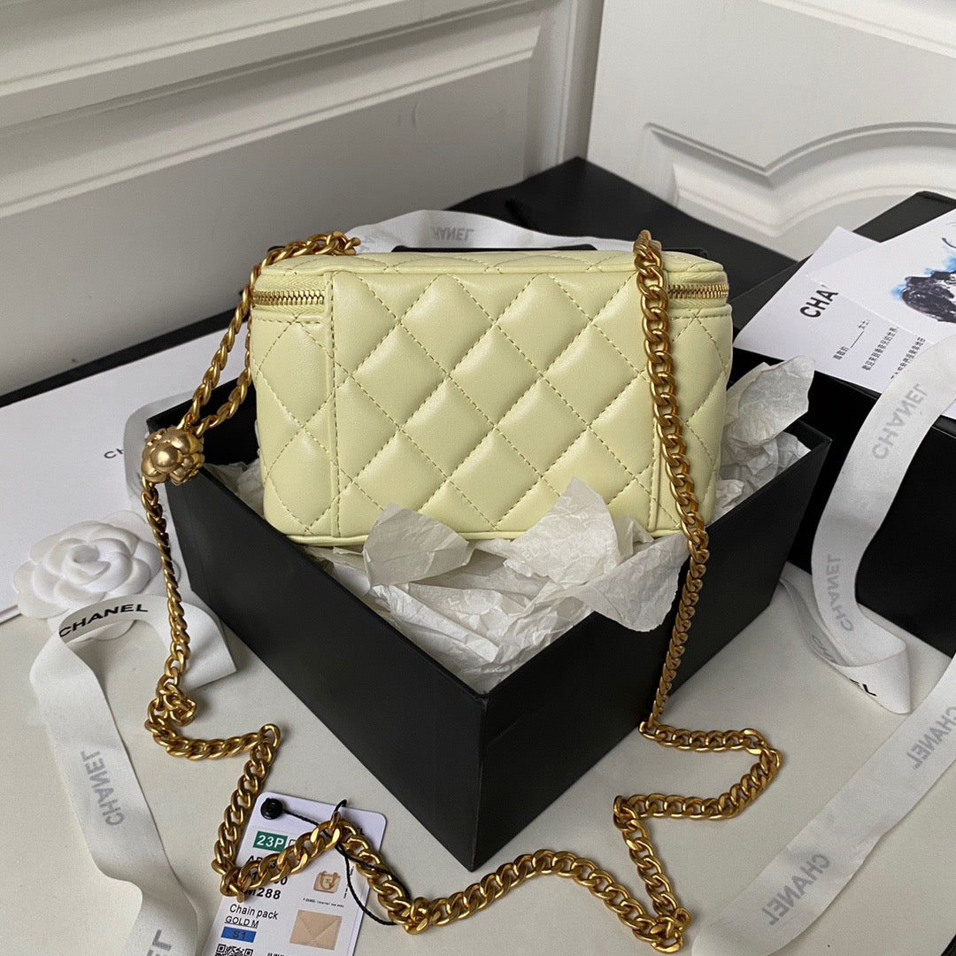 Chanel Classic CC Vanity Case Yellow Lambskin Gold Hardware