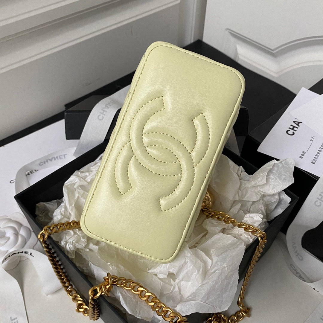 Chanel Classic CC Vanity Case Yellow Lambskin Gold Hardware