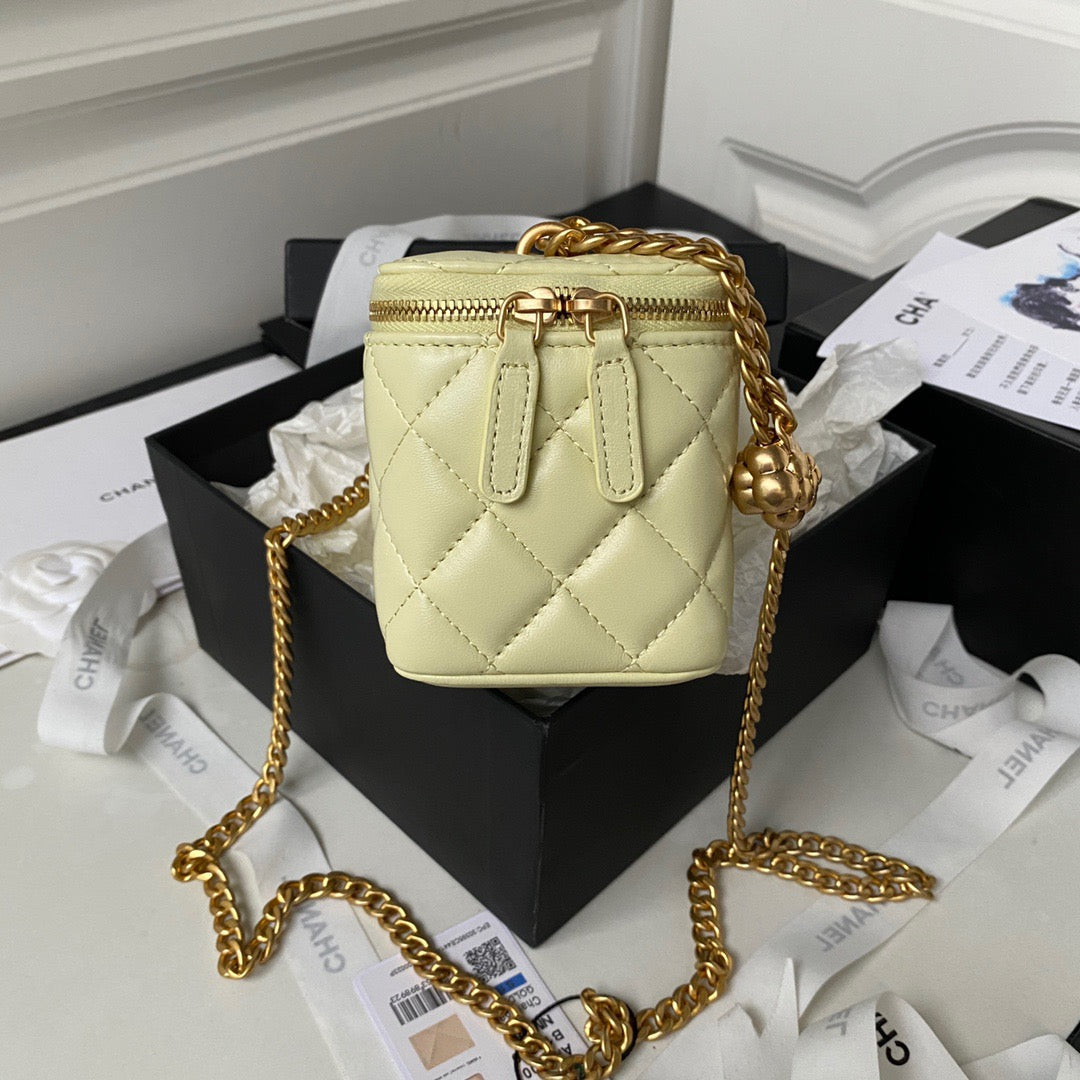 Chanel Classic CC Vanity Case Yellow Lambskin Gold Hardware