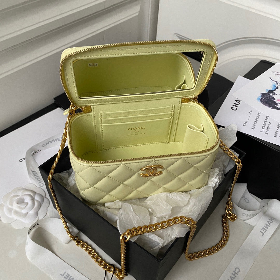 Chanel Classic CC Vanity Case Yellow Lambskin Gold Hardware