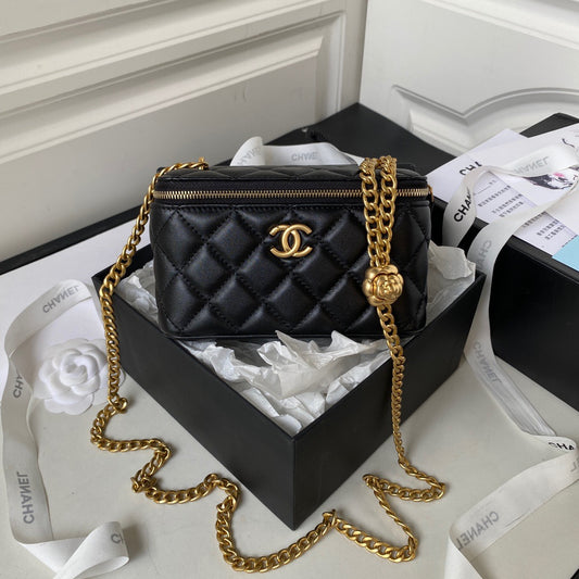 Chanel Classic CC Vanity Case Black Lambskin Gold Hardware