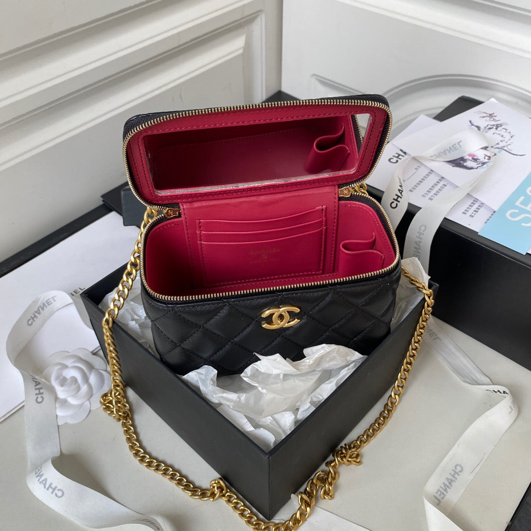 Chanel Classic CC Vanity Case Black Lambskin Gold Hardware