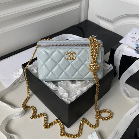 Chanel Classic CC Vanity Case Light Blue Lambskin Gold Hardware