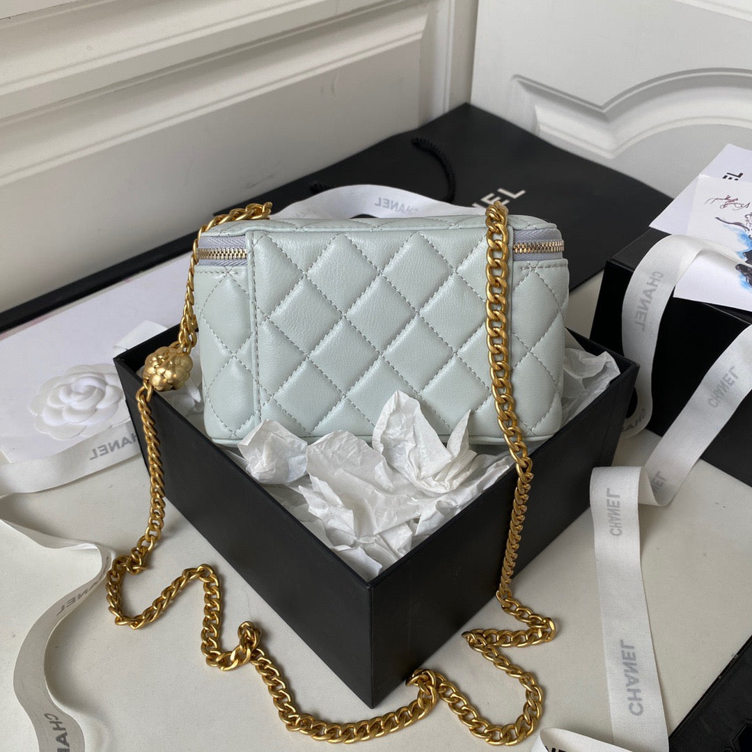 Chanel Classic CC Vanity Case Light Blue Lambskin Gold Hardware