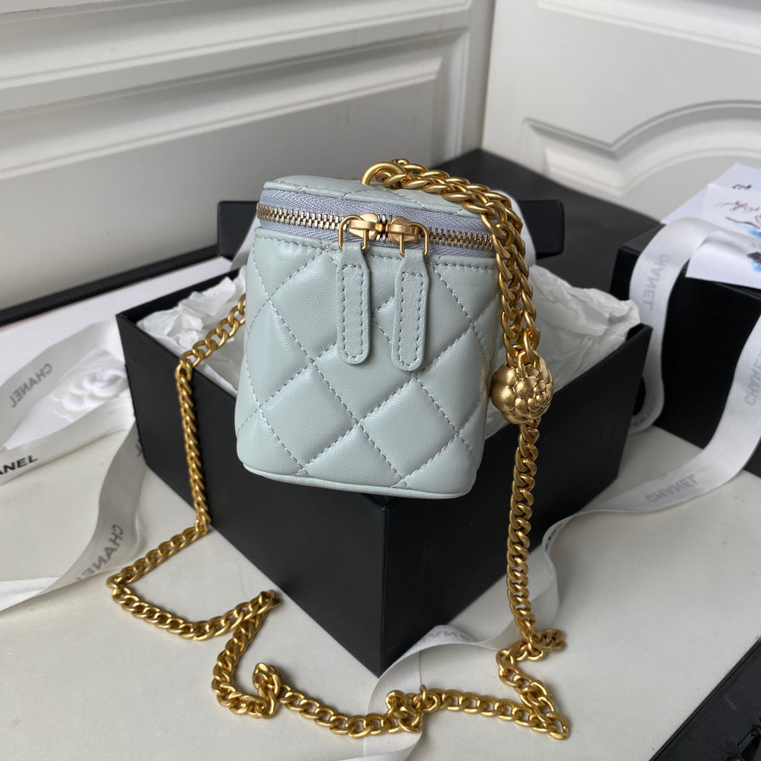 Chanel Classic CC Vanity Case Light Blue Lambskin Gold Hardware