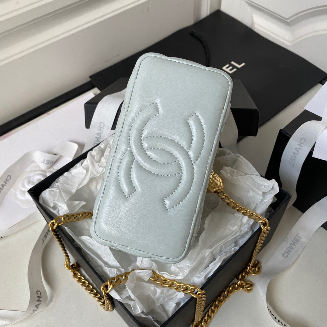 Chanel Classic CC Vanity Case Light Blue Lambskin Gold Hardware