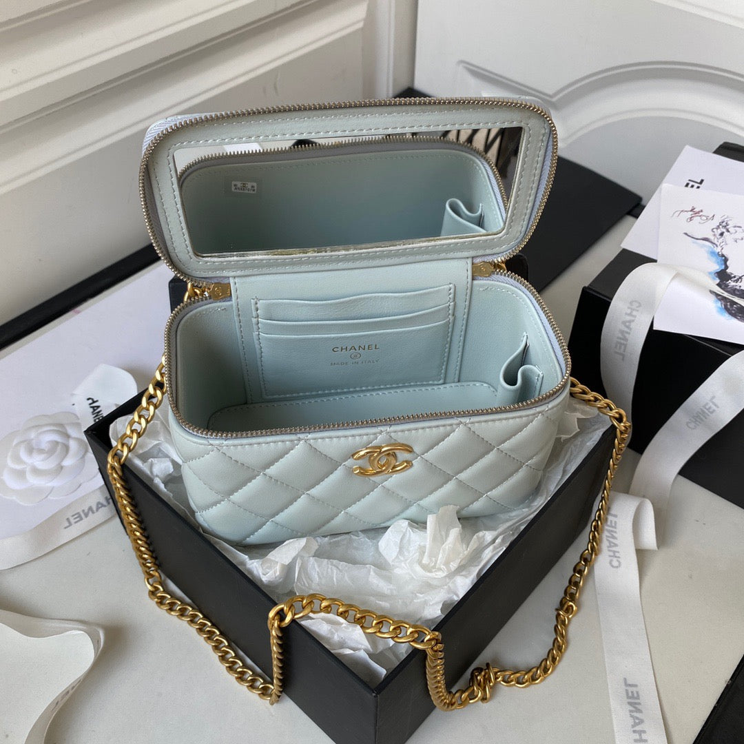 Chanel Classic CC Vanity Case Light Blue Lambskin Gold Hardware