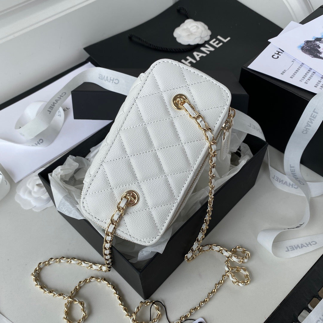 Chanel Classic CC Vanity Case White Lambskin Gold Hardware