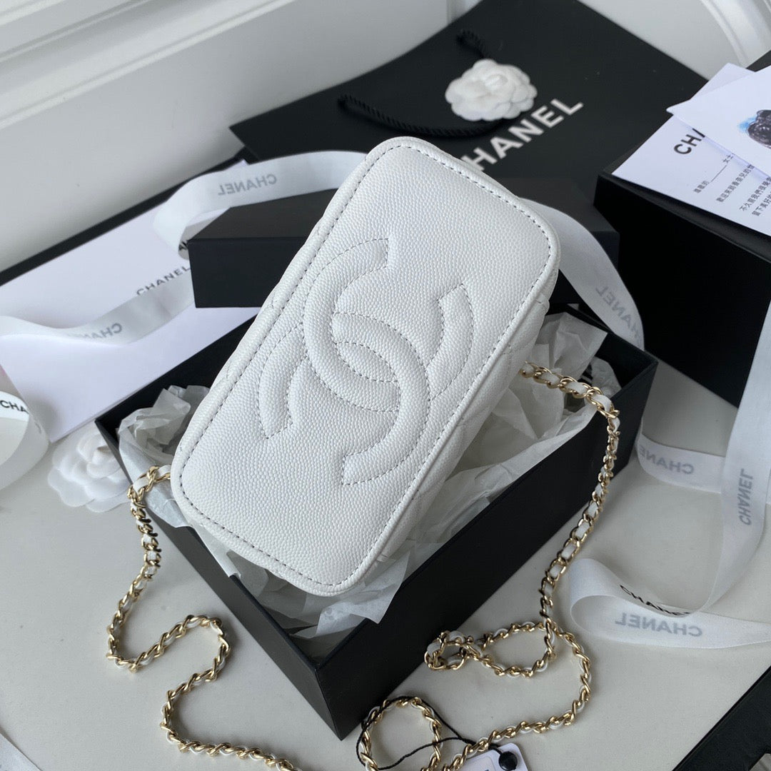 Chanel Classic CC Vanity Case White Lambskin Gold Hardware