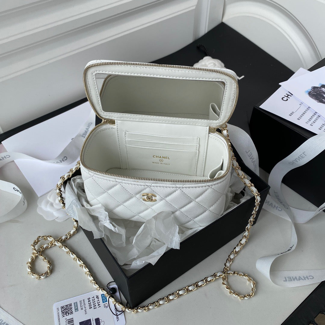 Chanel Classic CC Vanity Case White Lambskin Gold Hardware