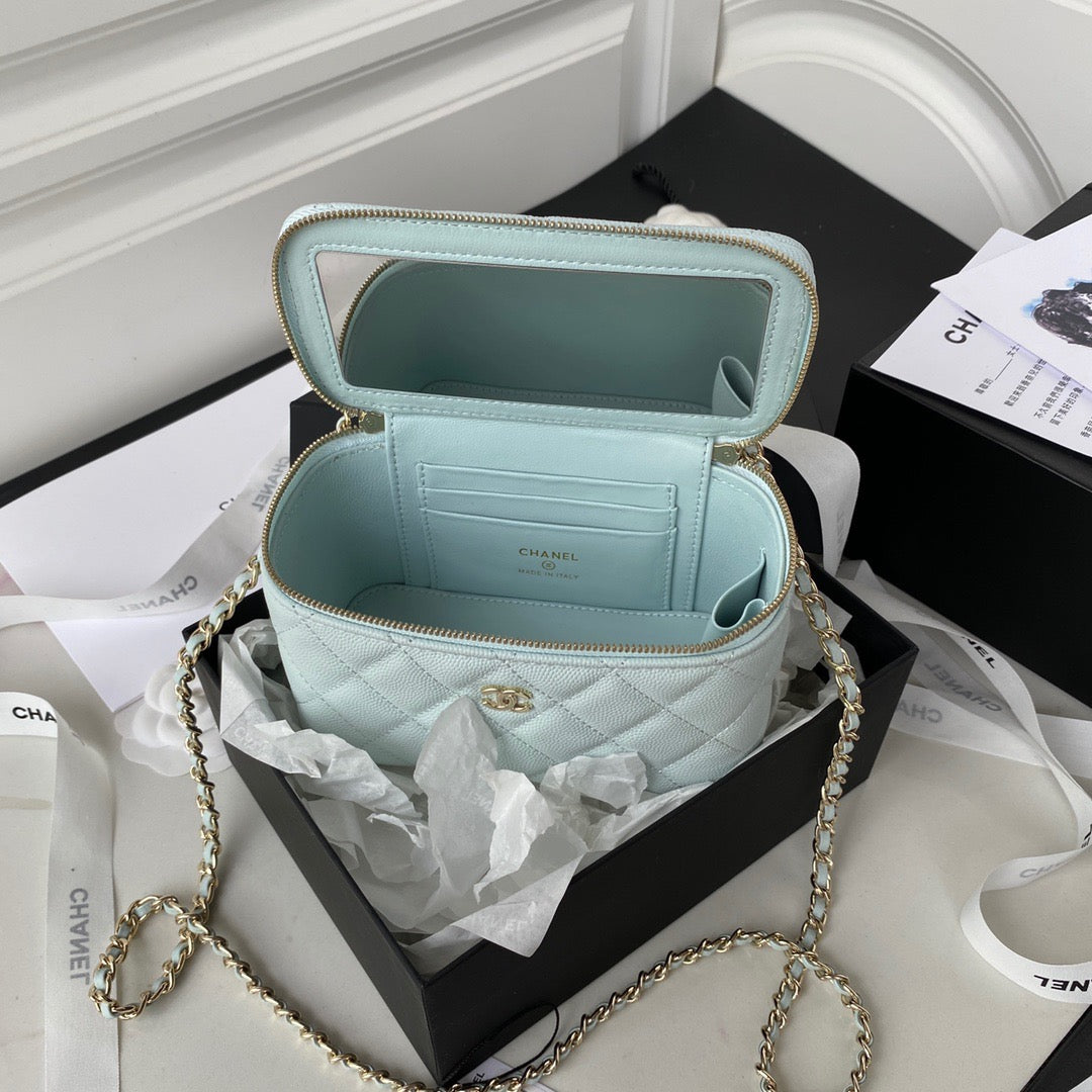 Chanel Classic CC Vanity Case Blue Lambskin Gold Hardware