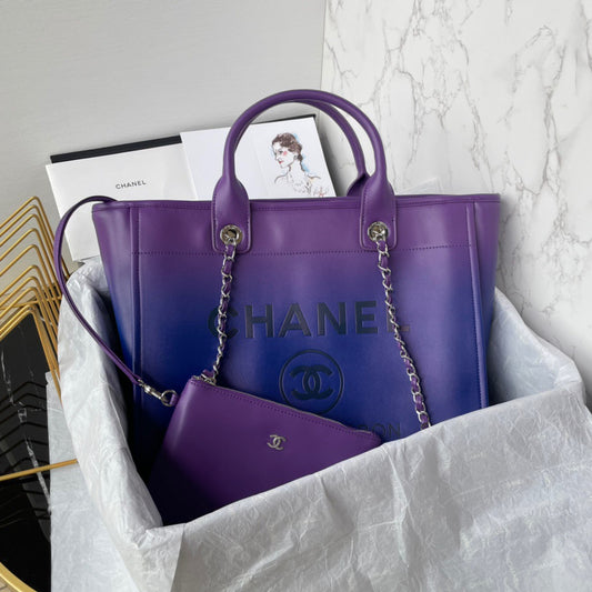 CHANEL Beach Leather Tote Bag In Blue-purple Gradient