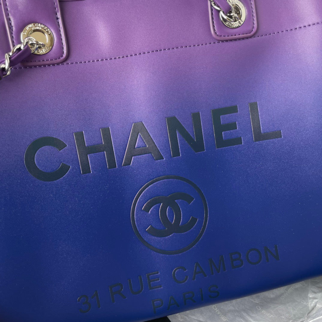 CHANEL Beach Leather Tote Bag In Blue-purple Gradient