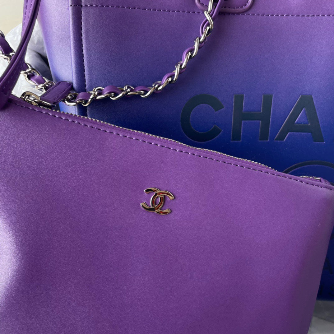 CHANEL Beach Leather Tote Bag In Blue-purple Gradient