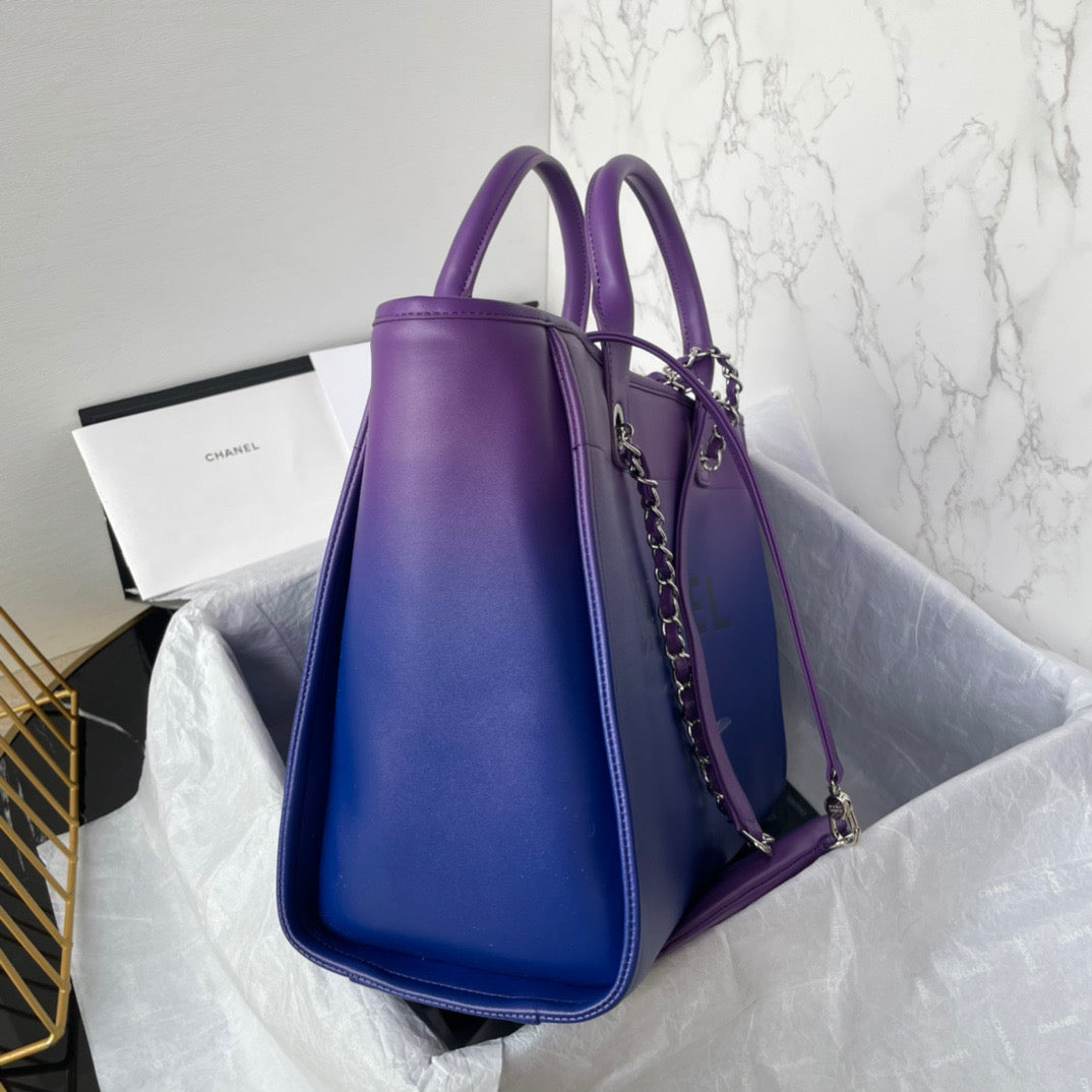 CHANEL Beach Leather Tote Bag In Blue-purple Gradient