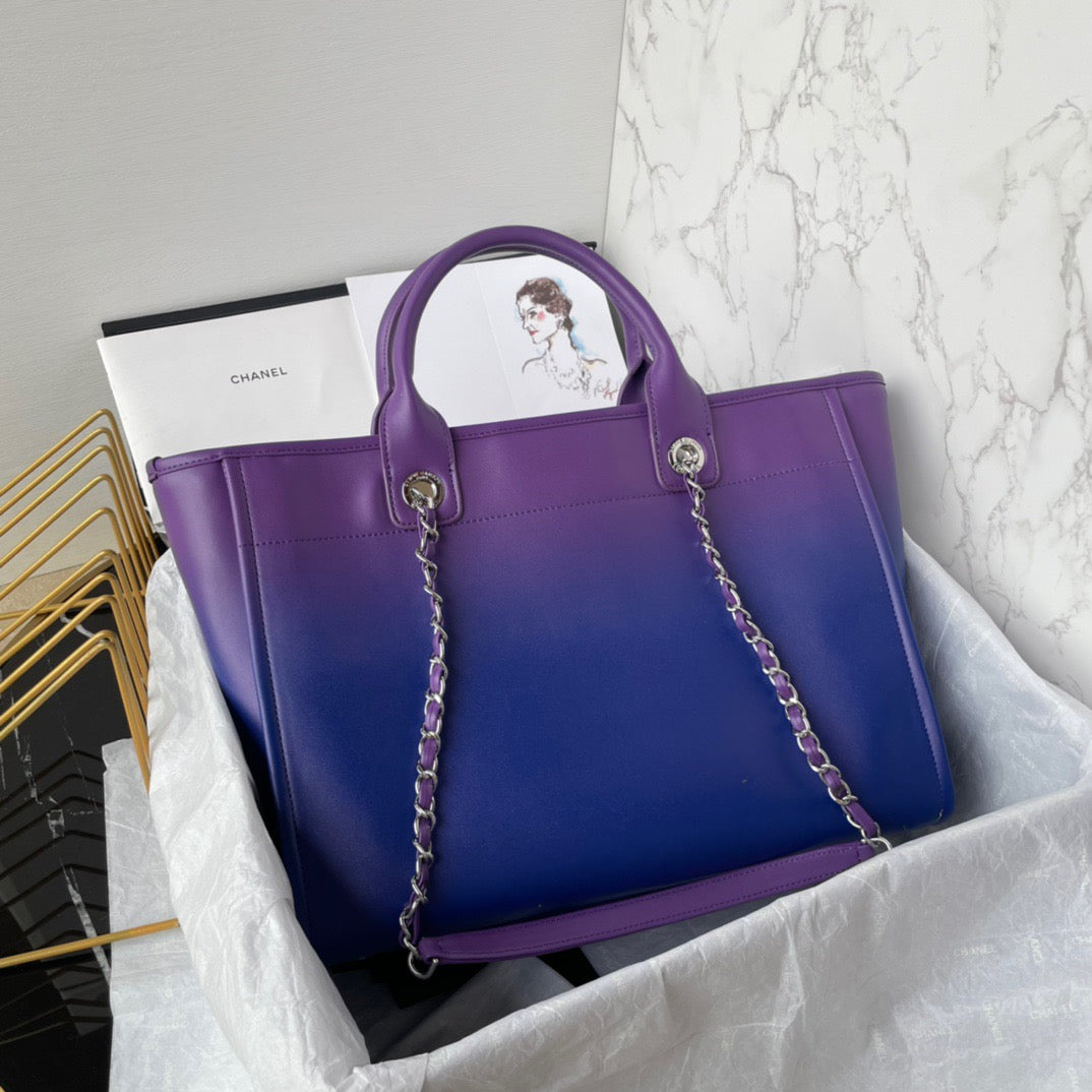 CHANEL Beach Leather Tote Bag In Blue-purple Gradient